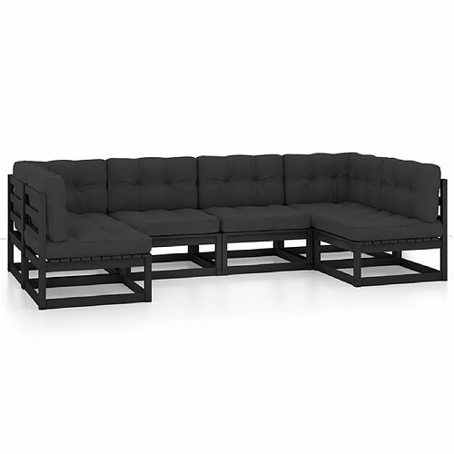 Maison Chic Salon de jardin 6 pcs + coussins - Mobilier/Meubles de jardin - Table et chaises d'extérieur Noir Bois de pin massif -MN17397