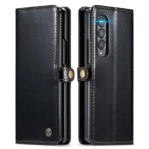 Etui en PU CASEME texture cireuse, fermeture magnétique noir pour votre Samsung Galaxy Z Fold3 5G