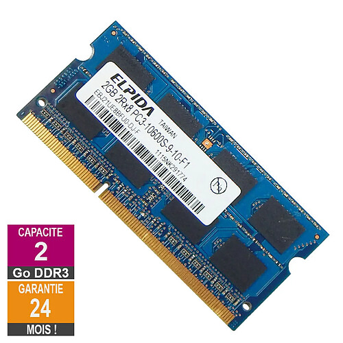 Barrette Mémoire 2Go RAM DDR3 Elpida EBJ21UE8BFU0-DJ-F SO-DIMM PC3-10600 1333MHz 2Rx8 · Reconditionné