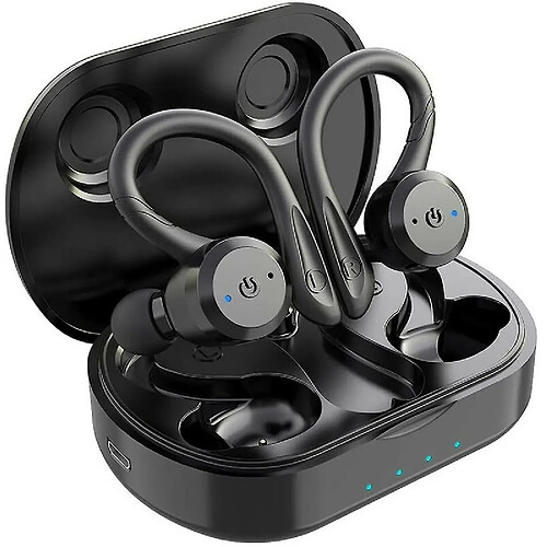 Chrono Écouteurs Bluetooth Chronus Véritables écouteurs sans fil avec étui de chargement IPX7 Étanche TWS Écouteurs stéréo avec micro intégré Écouteurs intra-auriculaires Basses profondes pour la course sportive(noir)