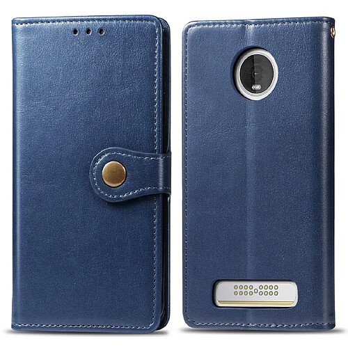 Wewoo Housse Coque Etui en cuir de couleur unie pour téléphone portable avec protection et lanièrecadre photo et fente carteporte-monnaie et support MOTO Z4 bleu