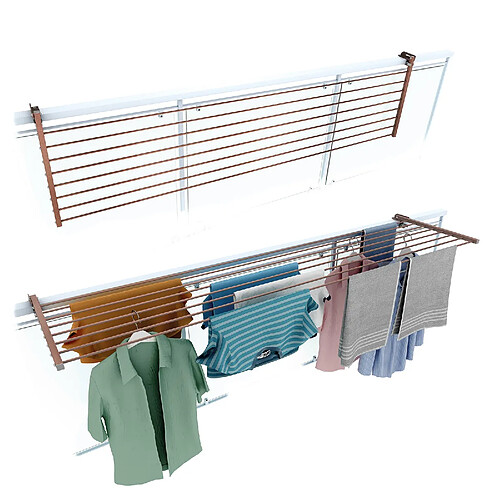 Foxydry Duo 202, Etendoir à linge pliant pour balustrades, extérieurs et balcons, Largeur 202 cm Corten