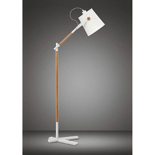 Luminaire Center Lampadaire Nordica avec Abat jour blanc 1 Ampoule E27, blanc mat/hêtre avec Abat jour blanc ivoire