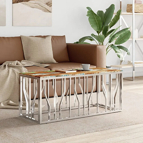 Maison Chic Tabls basse,Table Console pour salon argenté acier inoxydable/bois massif récupération -MN49296