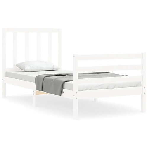 Maison Chic Cadre/structure de lit et tête de lit pour adulte - Lit Moderne Chambre blanc 100x200 cm bois massif -MN75997