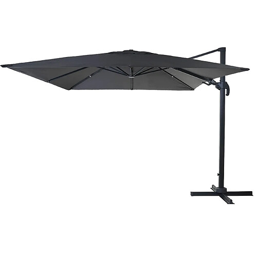 Decoshop26 Parasol professionnel restaurant pour jardin terrasse 3x3m (Ø4,24m) pivotant, polyester aluminium/acier 23kg anthracite sans pied 04_0003291