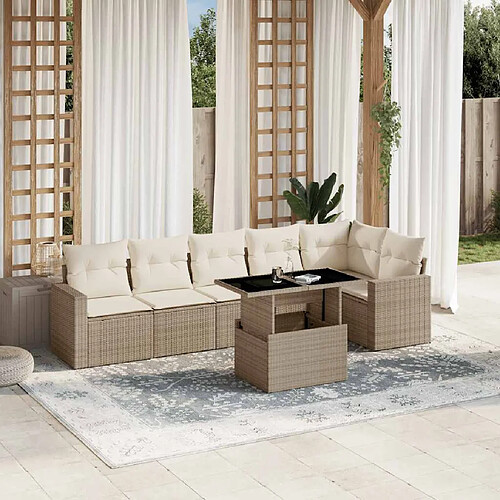 vidaXL Salon de jardin avec coussins 7 pcs beige résine tressée