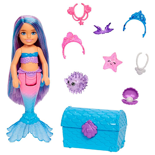 Mattel Mermaid Power Poupée Chelsea Sirène avec 2 animaux