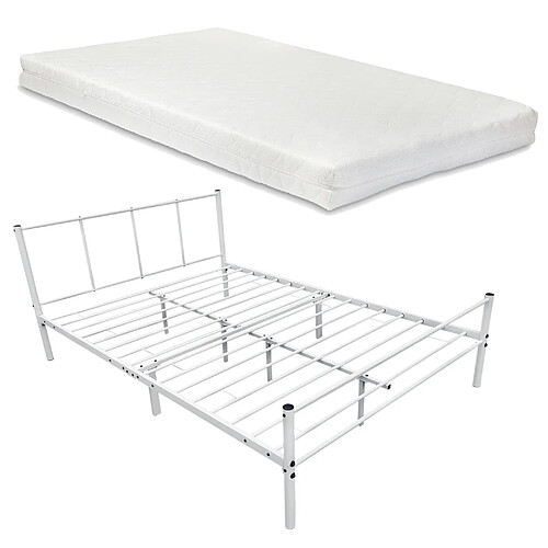 Cadre de Lit Simple avec Matelas Laos 120 x 200 cm Blanc Mat [en.casa] [neu.haus]