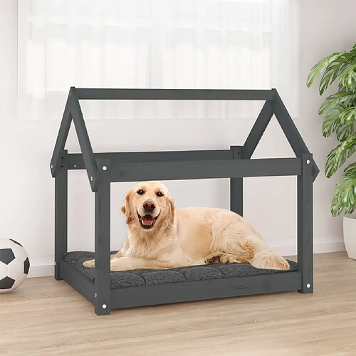 vidaXL Lit pour chien Gris 81x60x70 cm Bois de pin solide