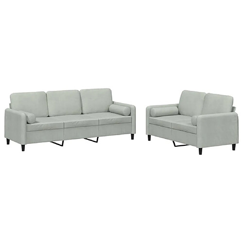 Maison Chic Ensemble de canapés 2 pcs avec coussins, Canapé droit Sofa pour Salon gris clair velours -GKD265268