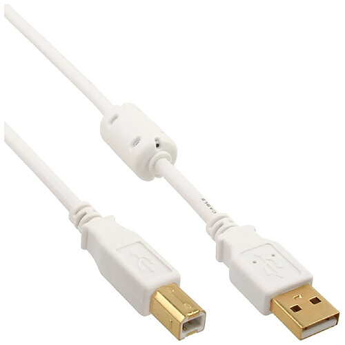 Câble InLine® USB 2.0, type A à B, blanc / or avec starter en ferrite, 2 m