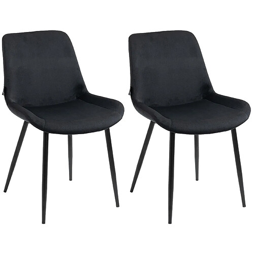 Decoshop26 Set de 2 chaises de salle à manger design moderne assise en velours noir et pieds en métal noir 10_0001635