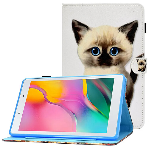 Etui en PU motif cousu avec support et porte-cartes pour votre Samsung Galaxy Tab A 8.0 (2019) SM-T290 (Wi-Fi)/SM-T295 (LTE) - Petit chat