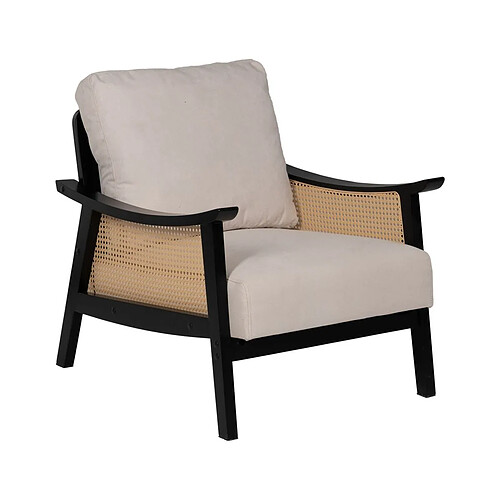 BigBuy Home Fauteuil Noir Beige Polyéthylène Bois d'hévéa Bois MDF Foam 100 % polyester 69,5 x 83 x 80 cm