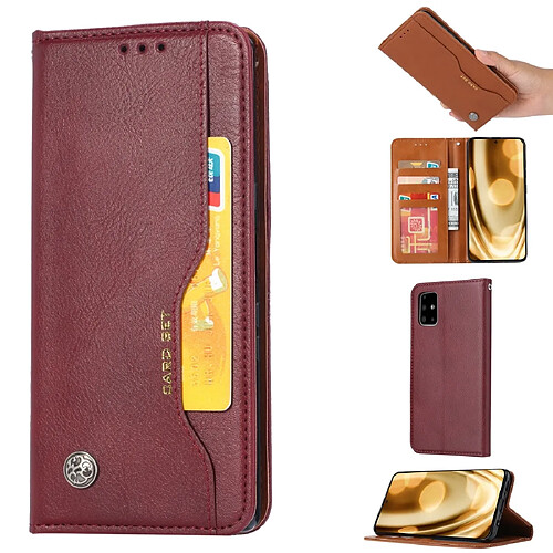 Wewoo Housse Coque Pour Galaxy A51 Knead Skin Texture en cuir à rabat horizontal avec cadre photo et support et fentes cartes et portefeuille vin rouge