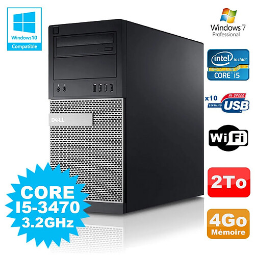 PC Tour Dell Optiplex 790 Intel I5-3470 3.2Ghz 4Go 2To DVD WIFI Win 7 · Occasion