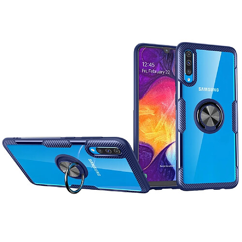 Wewoo Coque Souple Etui de protection en TPU transparent avec support de rotation magnétique à 360 degrés pour Galaxy A70 bleu