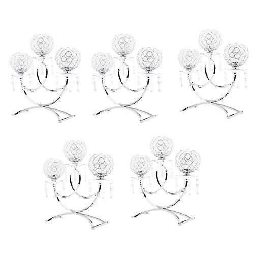 5pcs Bougeoir Vintage 3-Bras Chandeliers de mariage Candelabra Argent