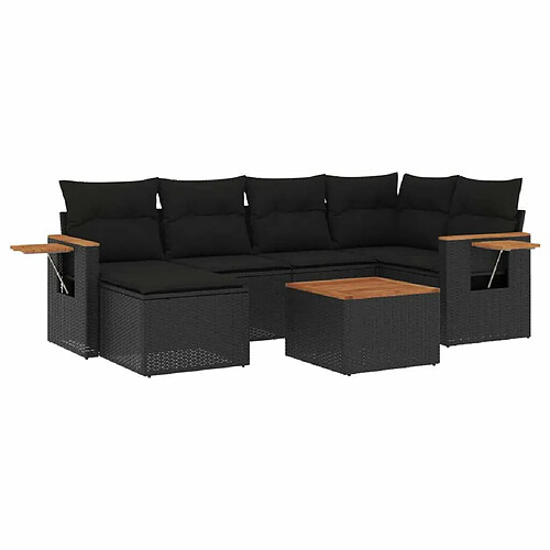 Maison Chic Salon de jardin 7 pcs avec coussins | Ensemble de Table et chaises | Mobilier d'Extérieur noir résine tressée -GKD54364