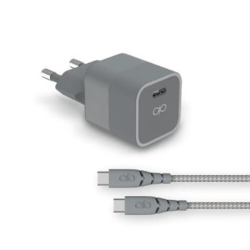 Force Power Chargeur Secteur 20W Power Delivery + Câble Ultra-renforcé USB C/USB C Gris