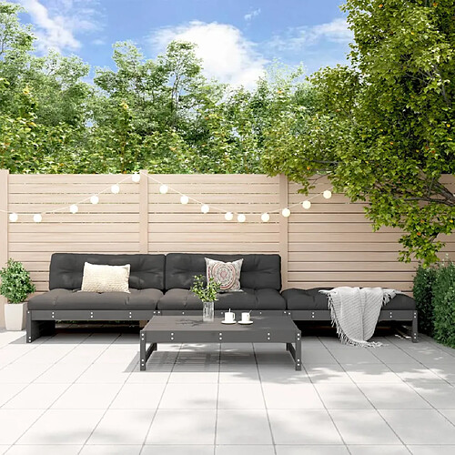 vidaXL Salon de jardin 4 pcs avec coussins gris bois massif