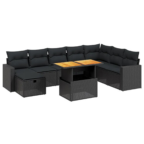 Maison Chic Ensemble Tables et chaises d'extérieur 9 pcs avec coussins,Salon de jardin noir résine tressée -GKD847705