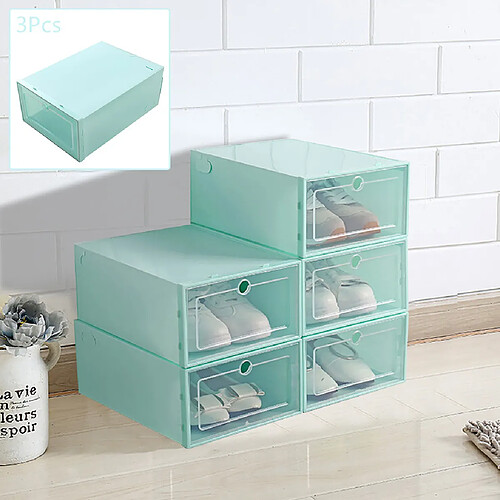 Boîte à chaussures pliable de rangement en plastique étui transparent organisateur empilable 3 pièces - vert