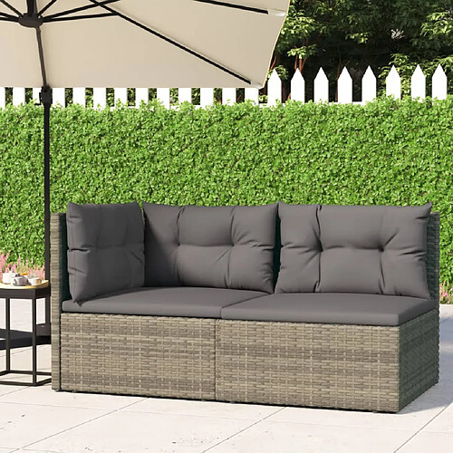 vidaXL Salon de jardin 2 pcs avec coussins Gris Résine tressée