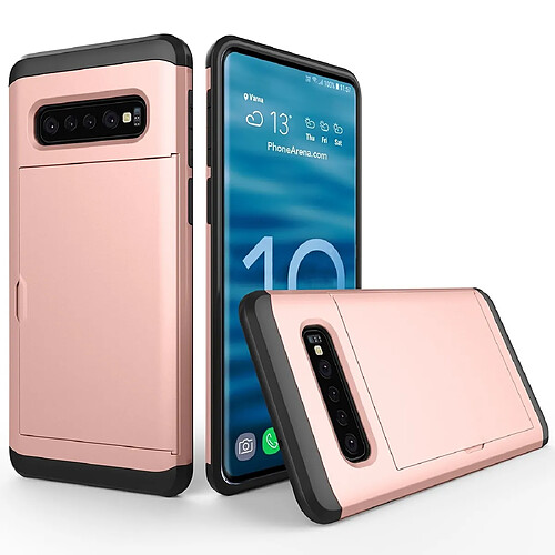 Wewoo Coque Renforcée Housse de protection blindée antichoc pour Galaxy S10 + avec fente carte or rose