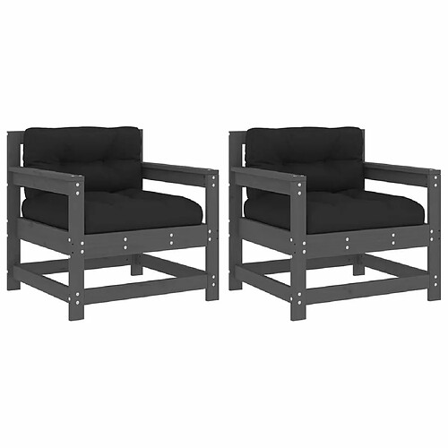 Maison Chic Lot de 2 Chaises de jardin,Fauteuil d'extérieur et coussins gris bois de pin massif -MN38680