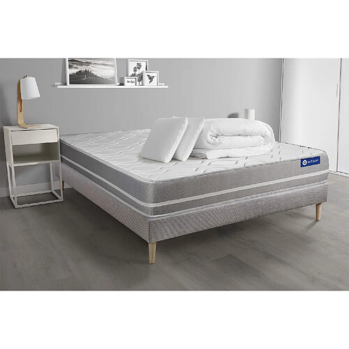 ACTISOM Pack prêt à dormir matelas Mémoire de forme ACTIMEMO TOUCH 200x200 3zones confort + sommier KIT gris + 2 oreillers + couette