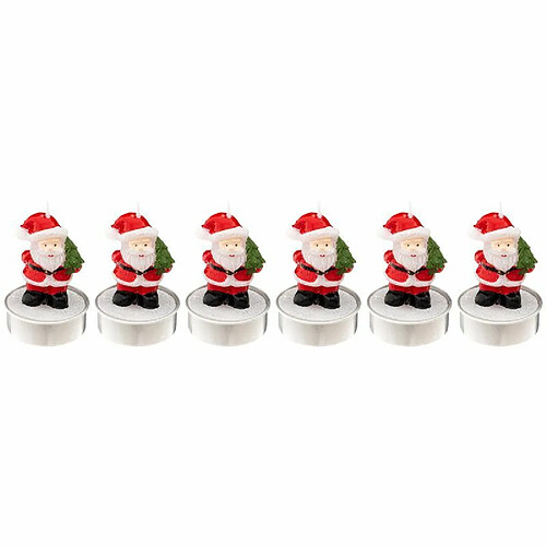 Lot de 6 Bougies Déco Père Noël 6cm Rouge & Blanc