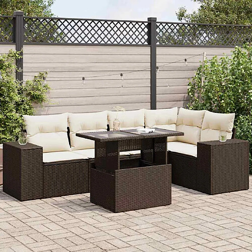 vidaXL Salon de jardin avec coussins 6 pcs marron résine tressée