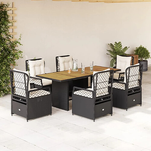 vidaXL Ensemble à manger de jardin coussins 7pcs Noir Résine tressée