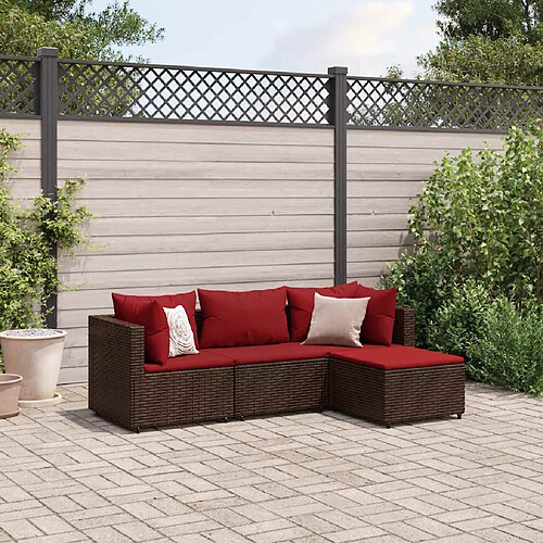 vidaXL Salon de jardin 4 pcs avec coussins Marron Résine tressée