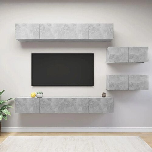 Maison Chic Ensemble de meubles TV 6 pcs | Banc TV Moderne pour salon | Meuble de Rangement - Gris béton Aggloméré -MN19131