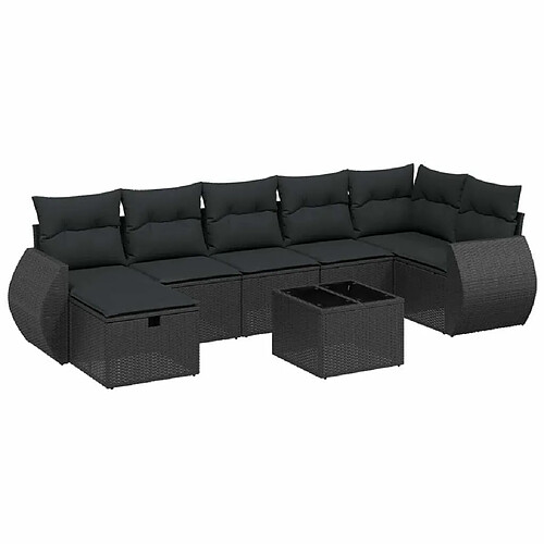 Maison Chic Ensemble Tables et chaises d'extérieur 8 pcs avec coussins,Salon de jardin noir résine tressée -GKD454731