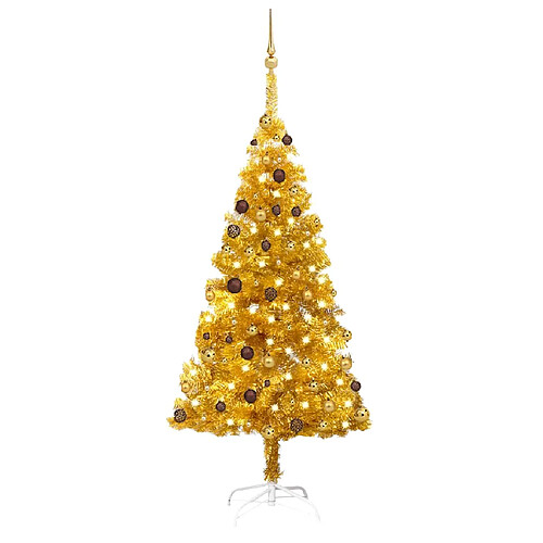 vidaXL Arbre de Noël artificiel pré-éclairé et boules doré 180 cm PET