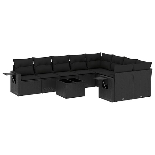 Maison Chic Salon de jardin 10 pcs avec coussins | Ensemble de Table et chaises | Mobilier d'Extérieur noir résine tressée -GKD61591