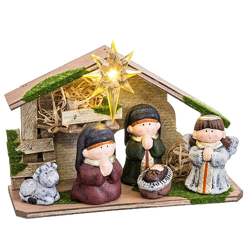 BigBuy Home Crèche de Noël Multicouleur Céramique Bois MDF 22,5 x 8,5 x 16,5 cm (5 Pièces)