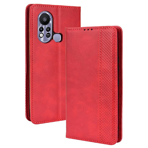 Etui en PU texture rétro, auto-absorbé magnétique avec support pour votre Infinix Hot 11s/Hot 11s NFC 4G - rouge