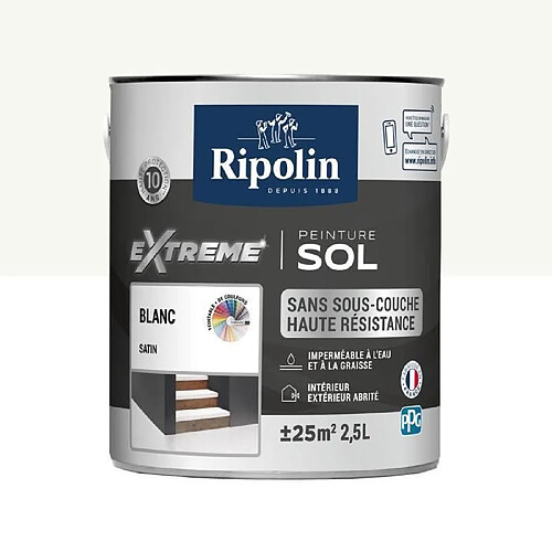 RIPOLIN Peinture pour Sol Interieur + Exterieur - Blanc Satin, 2,5L