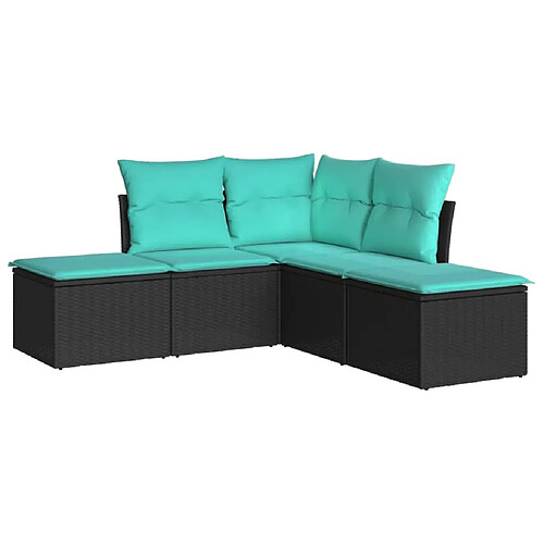 Maison Chic Salon de jardin 5 pcs avec coussins | Ensemble de Table et chaises | Mobilier d'Extérieur noir résine tressée -GKD80378