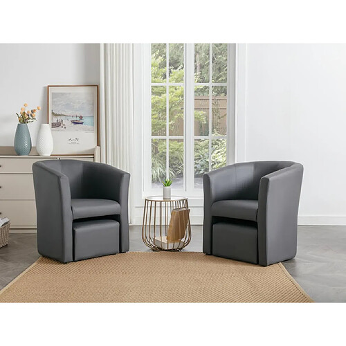 Vente-Unique Fauteuil cabriolet et pouf en simili gris JOVANA