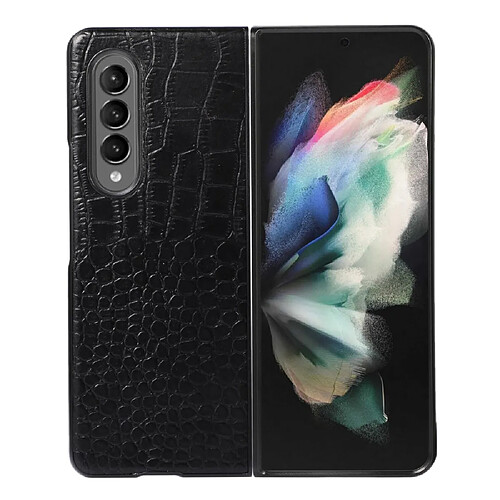 Coque en TPU + cuir véritable texture croco noir pour votre Samsung Galaxy Z Fold3 5G