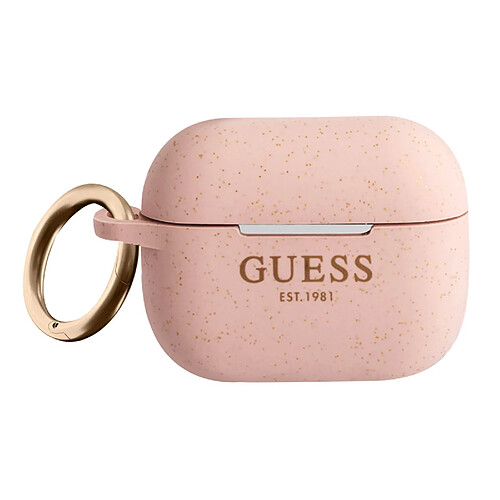 Guess Maroquinerie Guess Coque Silicone pour AirPods Pro Aspect Pailleté avec Bague Mousqueton Rose