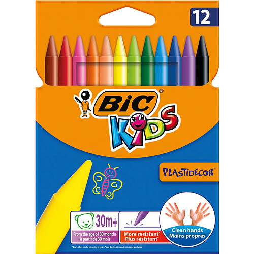 BIC Crayon de cire Plastidecor, étui en carton de 12 ()