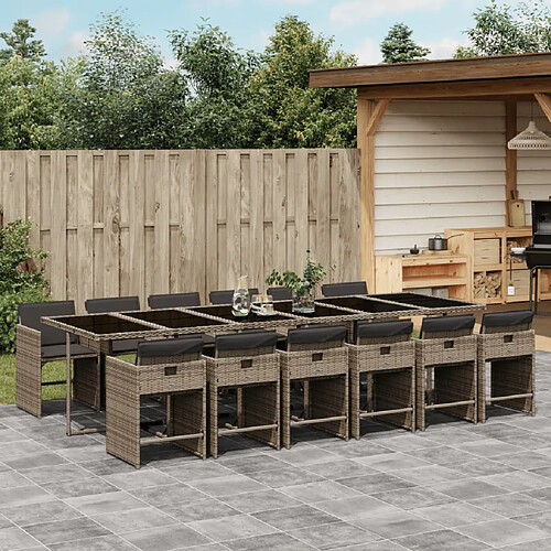 vidaXL Ensemble à manger de jardin coussins 13 pcs gris résine tressée