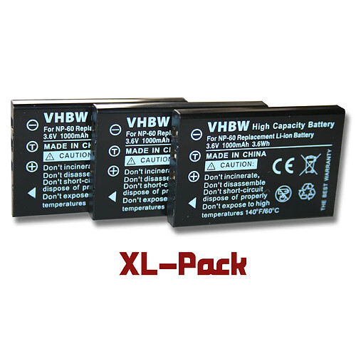 vhbw 3x Batteries compatible avec Trust 922Z appareil photo APRN (1000mAh, 3,6V, Li-ion)